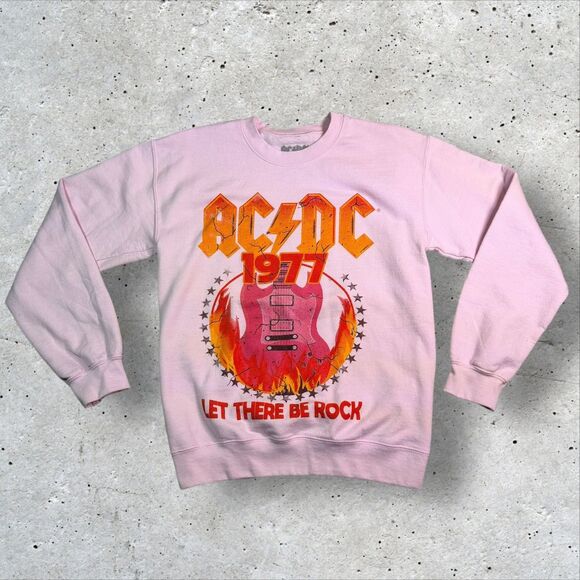 AC/DC Let There Be Rock 1977 Pink Sweatshirt Women’s Small Crewneck Pullover - Picture 1 of 10